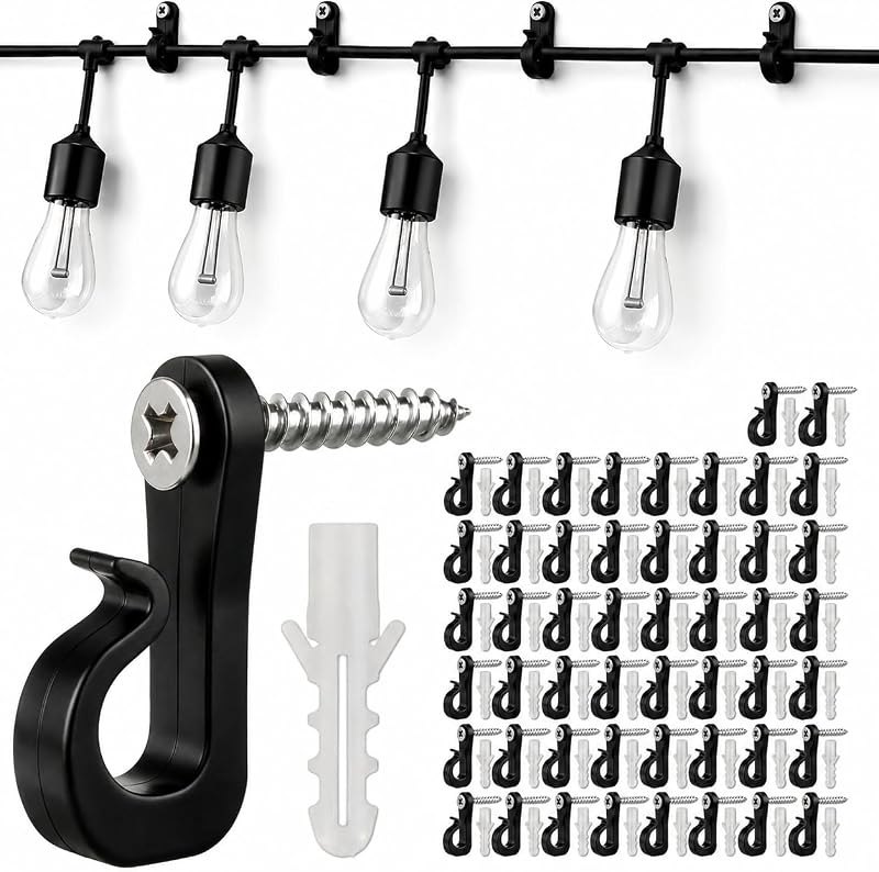 50 Pack Hooks for Outdoor String Lights, Christmas Light Cord Clips Weatherproof Rope Light Cable Clips for Outside