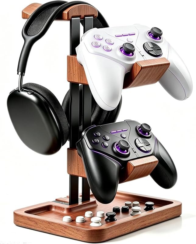 LOXP Walnut Headphone and Controller Stand, 2-in-1 Holder with Storage — audio headphone stand for audio headphone stand