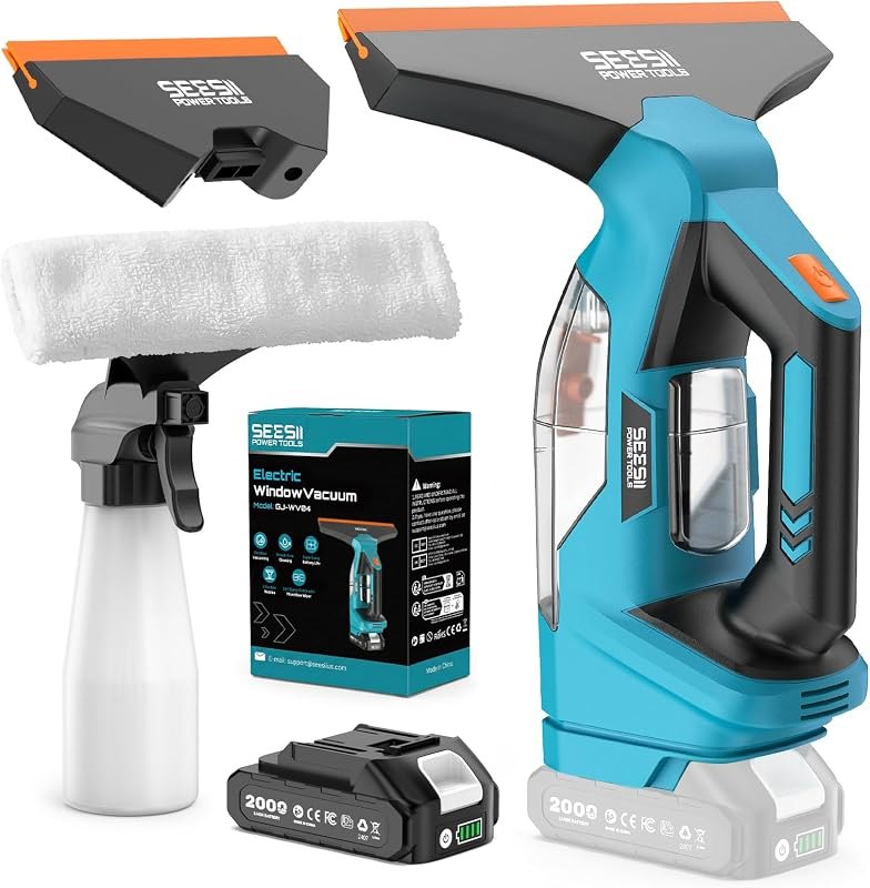SEESII Cordless Window Vacuum Squeegee 2000mAh for Glass Window Mirrors — glass vacuum cleaner for glass vacuum cleaner