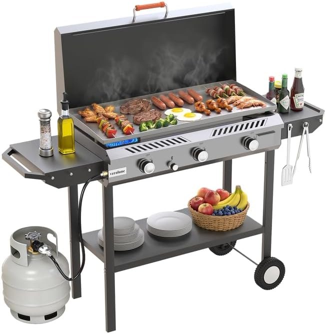 Veralune 3 Burner Propane Griddle with Ignition, 2-in-1 Outdoor Gas Grill — electric outdoor griddle for electric