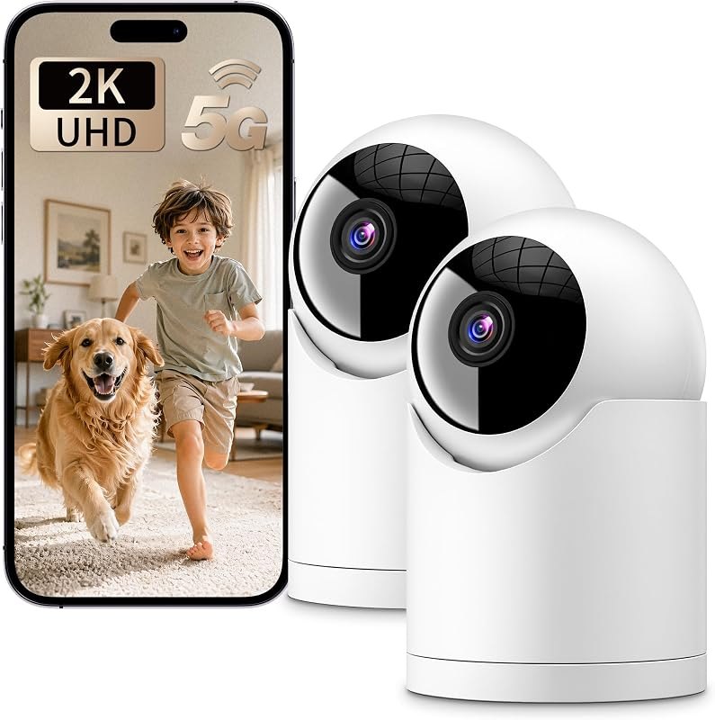 𝟐𝐊 Indoor Cameras for Home Security, Auto tracking,5G & 2.4G WiFi Security Camera for Baby Pet Dog Cat Nanny,AI Voice