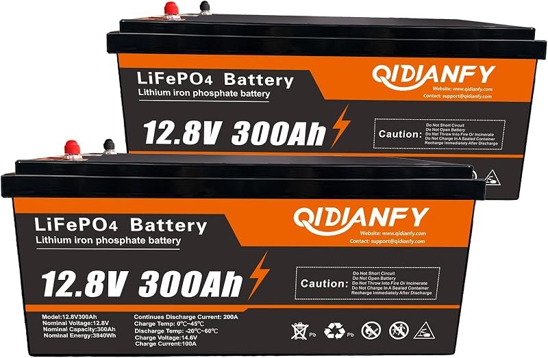 2 Pack 12V 300Ah Lithium LiFePO4 Battery, 200A BMS, 3840Wh — 12v marine battery for 12v marine battery