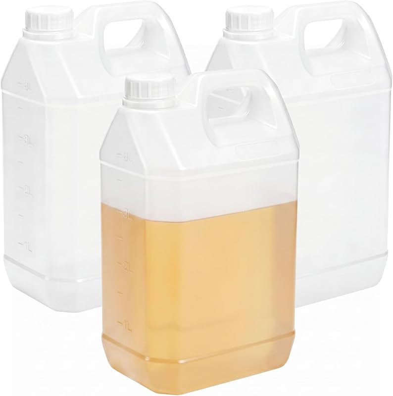Hacaroa 3 Pack 1 Gallon Water Jug with Lids, Plastic Jug Graduated Motor Oil Container with Handle, Empty HDPE Bottle