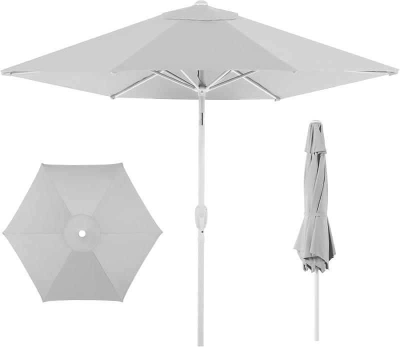 Best Choice Products 7.5ft Patio Umbrella White Pole, Outdoor Market Umbrella with Push Button Tilt and Crank Lift