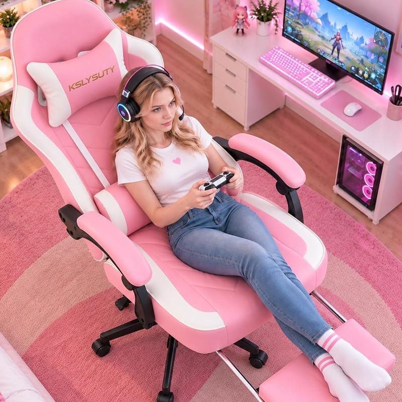 Mistpeople Gaming Chair, Ergonomic High Back Computer Chair with Footrest, Lumbar Support & Pocket Spring Cushion