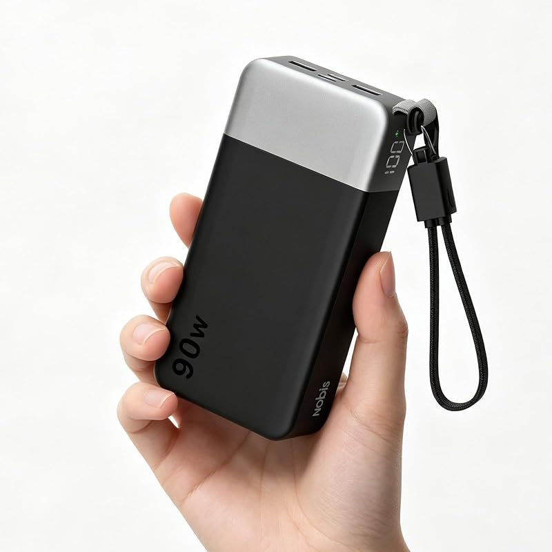 NOBIS 90W Portable Charger 20000mAh Power Bank with Detachable C-Cable — Portable Emergency Power Bank for portable