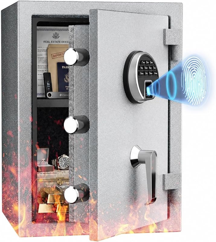 WASJOYE Biometric Fireproof Safe Box, 3.8 Cu Ft Fingerprint Safe (Grey) — best Fireproof Document Safe for fireproof