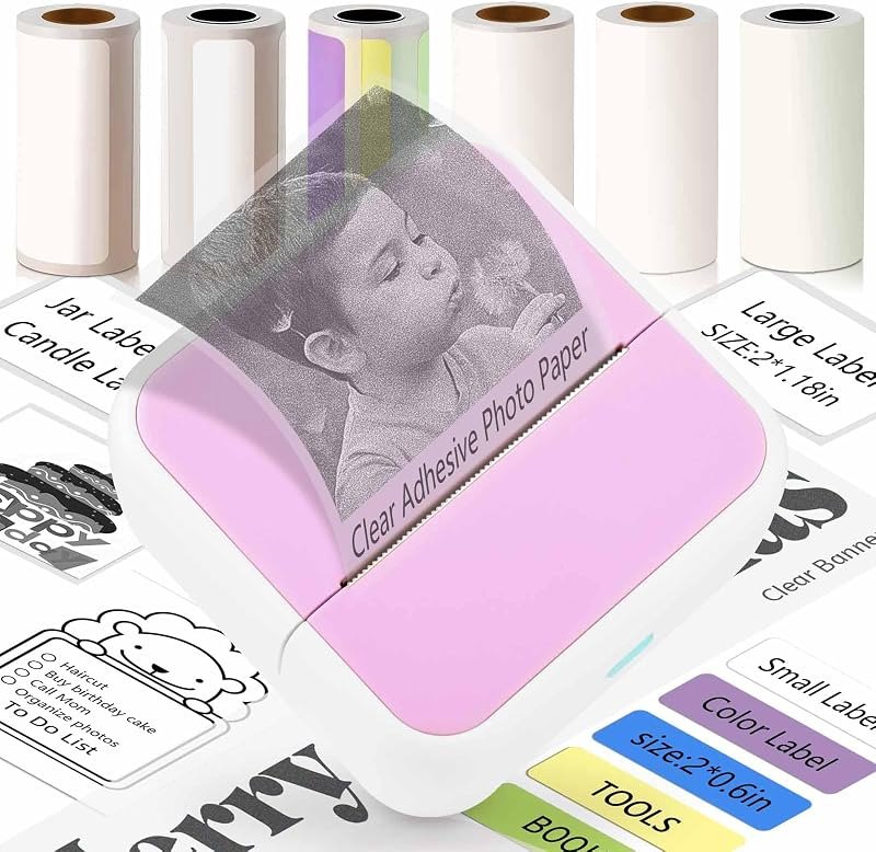 KEEPHOPE Thermal Label Maker Machine with 6 Tapes, Portable Mini Bluetooth Label Printer with Clear Tape for Home