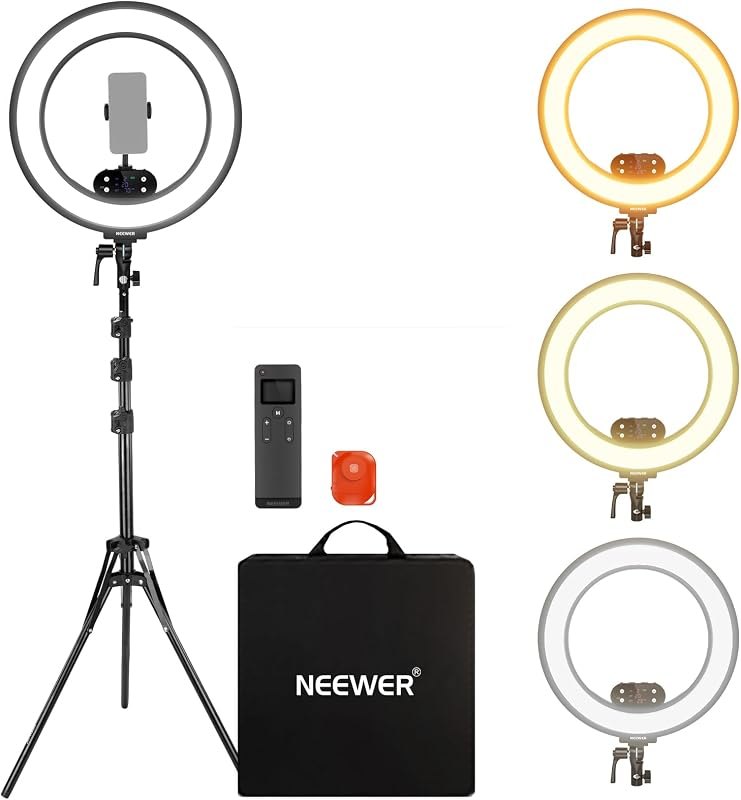 NEEWER 18" Battery Powered Cordless Ring Light with Tripod Stand, RB18B — ring light phone holder for ring light phone