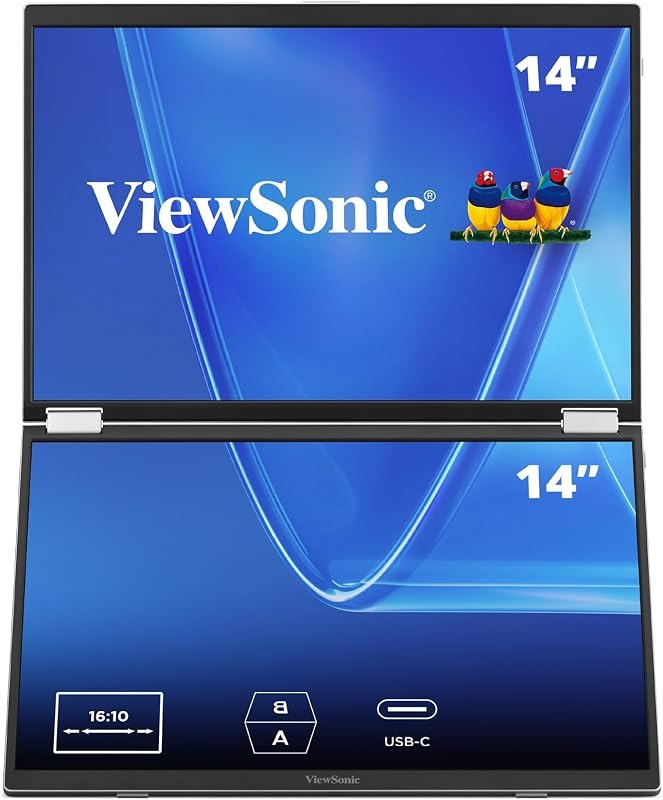 ViewSonic VG1457 Dual Screen 14 Inch 1200p Portable Monitor, Foldable IPS — 10.1 inch portable monitor for inch