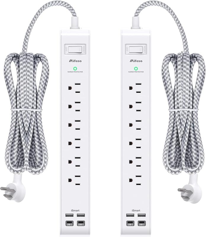 Mifaso 2 Pack Power Strip, 3FT Flat Plug Extension Cord, Surge Protector — home smart plug for home smart plug
