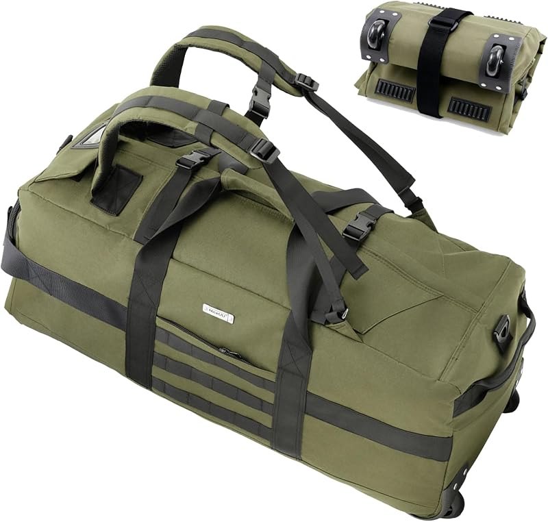 Duffle Bag Travel Luggage with Wheels: Large Rolling Backpack Foldable Carry On roller for Traveling - Weekender