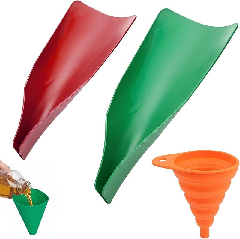 Flexible Oil Drain Funnel Set, 3PCS Reusable Silicone Foldable Oil Funnel for Spill-Free Oil Change, Moldable Draining