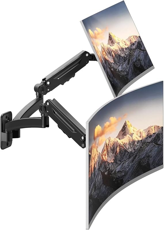 Dual Monitor Wall Mount for 27-45 inch Flat/Curved Computer Screens — dual monitor stand for dual monitor stand