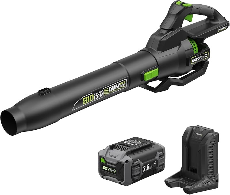 NovorikX 60V Cordless Leaf Blower with 2.5Ah Battery and Charger, 810 CFM 190 MPH Turbo, Brushless Motor, Variable