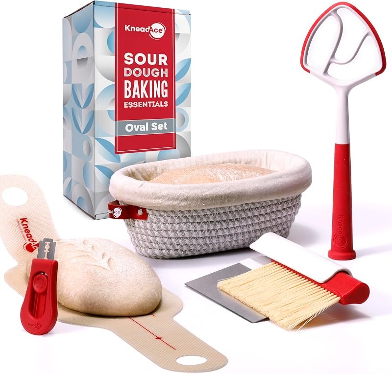 KneadAce Essential Sourdough Starter Kit - Artisan Bread Baking Tools — banneton proofing basket for banneton proofing
