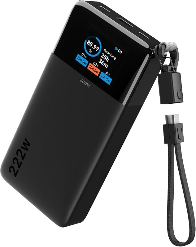 JUOVI 222W Portable Charger for Laptop Power Bank 25000mAh with USB-C Cable — Portable Emergency Power Bank for