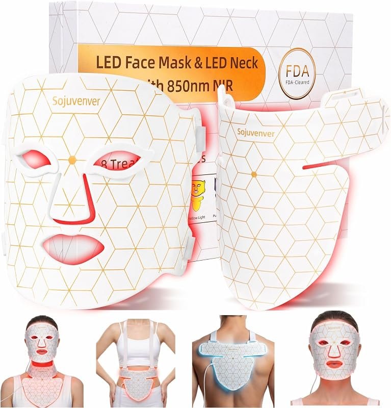 Red Light Therapy Mask for Face, Neck & Body, 8 Colors LED Mask 850nm NIR — LED face mask cordless for led face mask