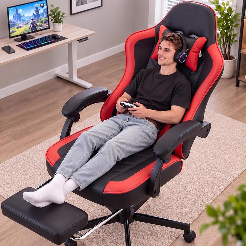 Office Desk Computer Gaming Chair for Adults, Ergonomic High Back Gamer Chair with Massage and Pocket Spring Cushion