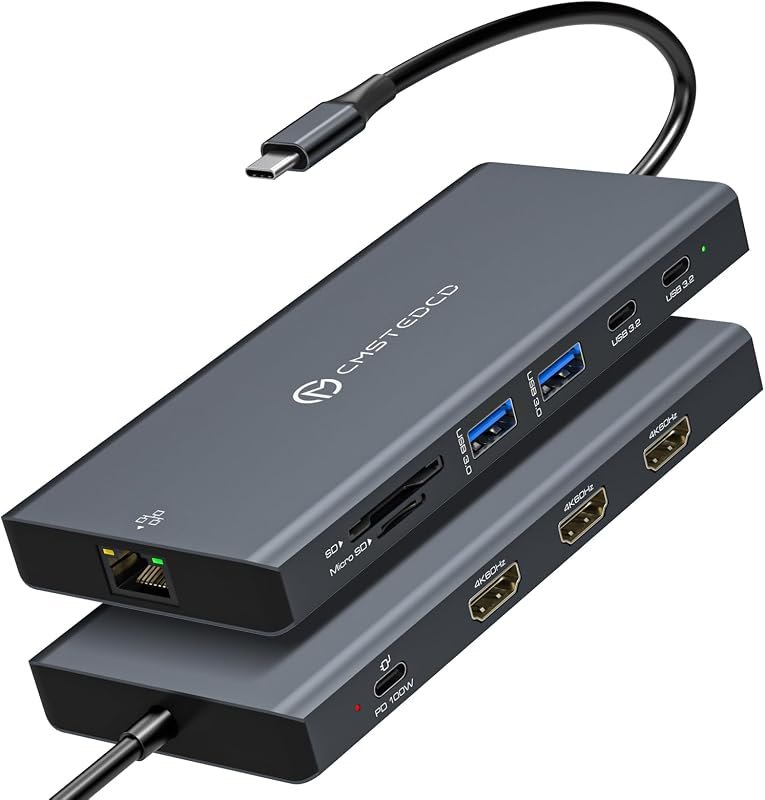 USB C Docking Station 3 Monitors 100W PD 12 in 1 Thunderbolt to Triple HDMI Monitors Docking Station USB C Hub