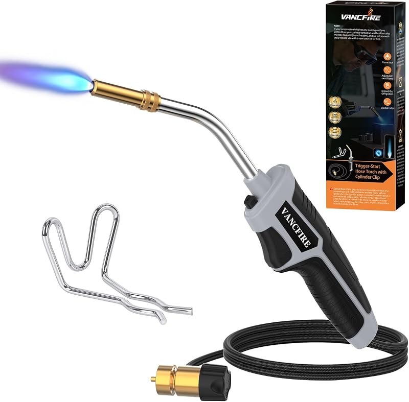 Propane Torch Head with 5FT Hose, Trigger Start MAPP Gas Torch Kit with Cylinder Clip, High Intensity Welding