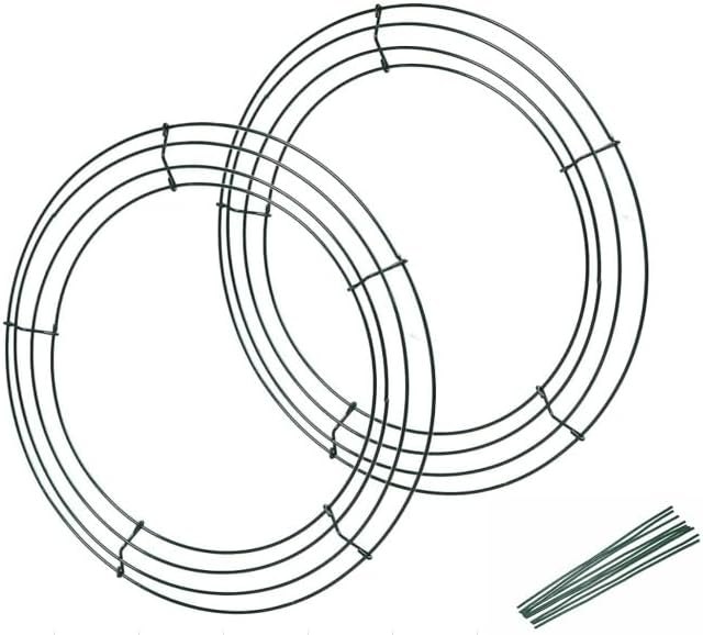 ZUDAY 2 Pieces 14 inch Metal Wire Wreath Form with 10 Pieces Tie Frame Dark Green Ring for Fall Festival and Halloween