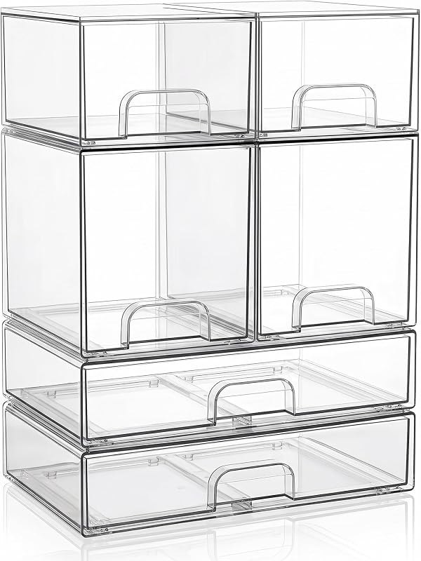 Clear Stackable Storage Drawers: Acrylic Organizer Bins 6 Pack — storage clear bins for storage clear bins