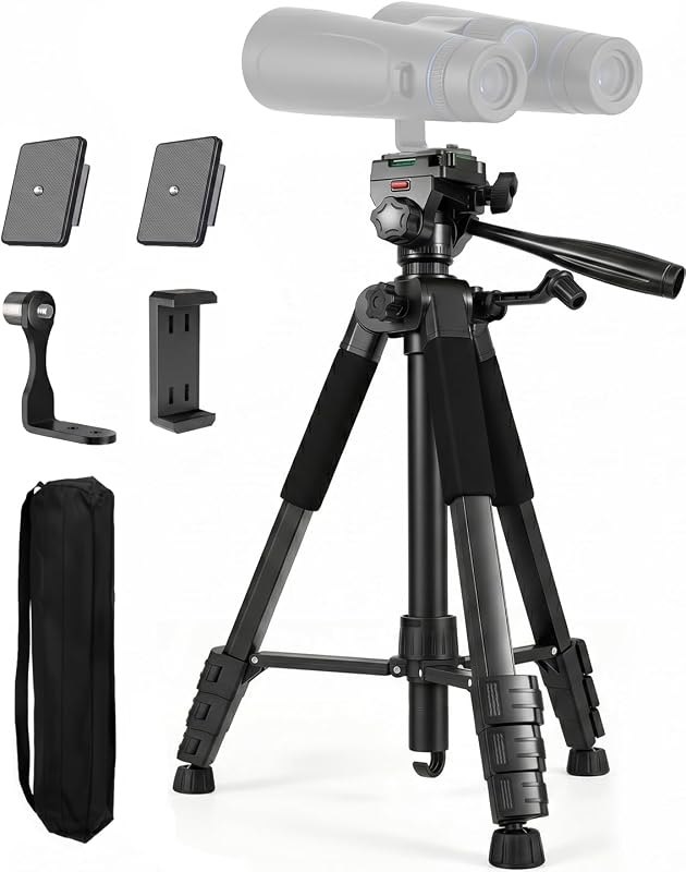 63" Binocular/Spotting Scope Aluminum Tripod w/Adapter, 2 QR Plates & Bag — Aurora Hunting Tripod for aurora hunting