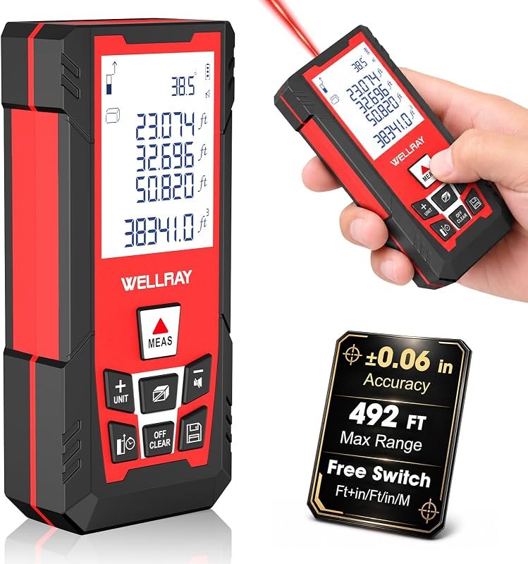 Laser Measuring Tool, 492Ft/150M Laser Measure Tool with ±1/25" Accuracy, IP54 Laser Distance Meters with Multiple