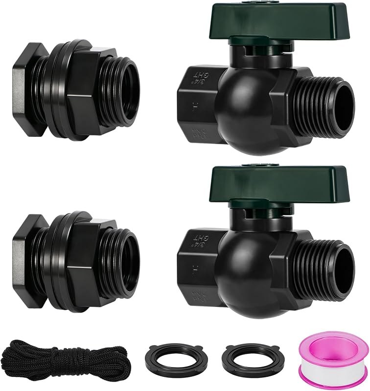 Rain Barrel Spigot Kit 3/4" GHT Garden Diverter with Bulkhead Fittings Garden Hose Faucet Thread Ball Valve for Water