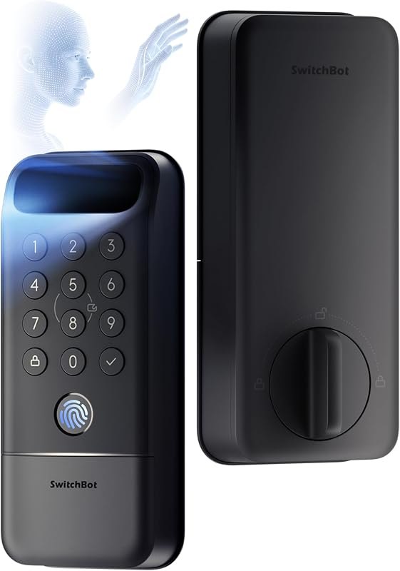 SwitchBot Lock Vision Pro Smart Lock, 3D Face Recognition + Palm Vein + Fingerprint, Keyless Entry Deadbolt for Front