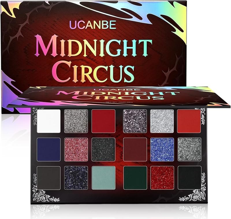 Red White Blue & Black Gray Silver Goth Eyeshadow Palette Makeup- 18 Color Matte Shimmer Glitter Eye Powder Pallet