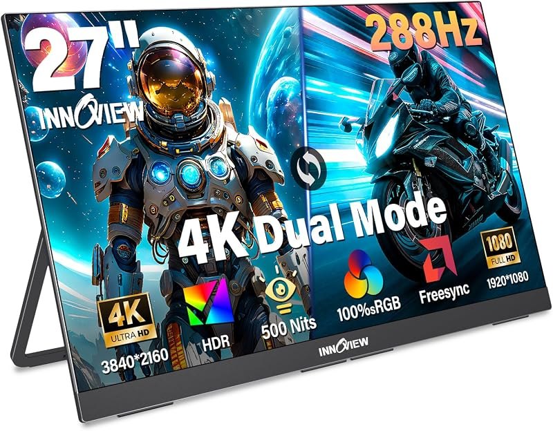 InnoView 27 Inch Monitor Dual Mode 4K UHD 120Hz/FHD 288Hz Larger Monitor, USB-C HDMI Computer Display HDR IPS Gaming