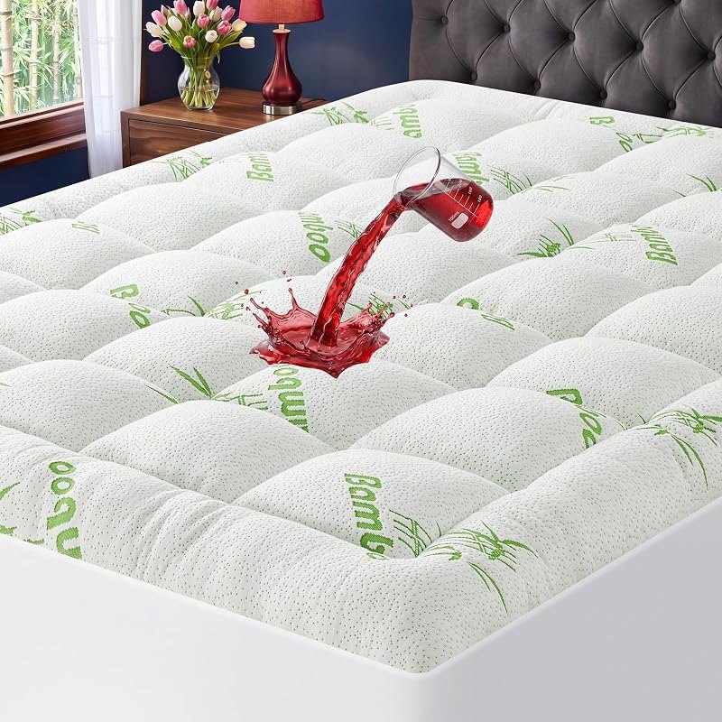 Waterproof Queen Size Mattress Topper Viscose Derived from Bamboo, Extra Thick Mattress Pad for Back Pain, Cooling