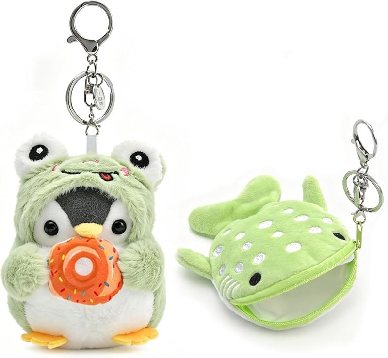 Cute Penguin Plush Keychain & Whale Shark Coin Purse, Kawaii Bag Charms, Accessories for Backpack, Handbag, Women —