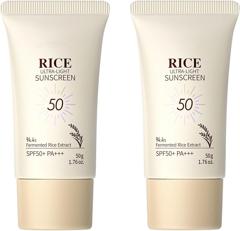 Rice Face Moisturizing with SPF50+, Rice Sunscreen Mineral Formula, No White Cast, Water Resistant, for All Skin Types