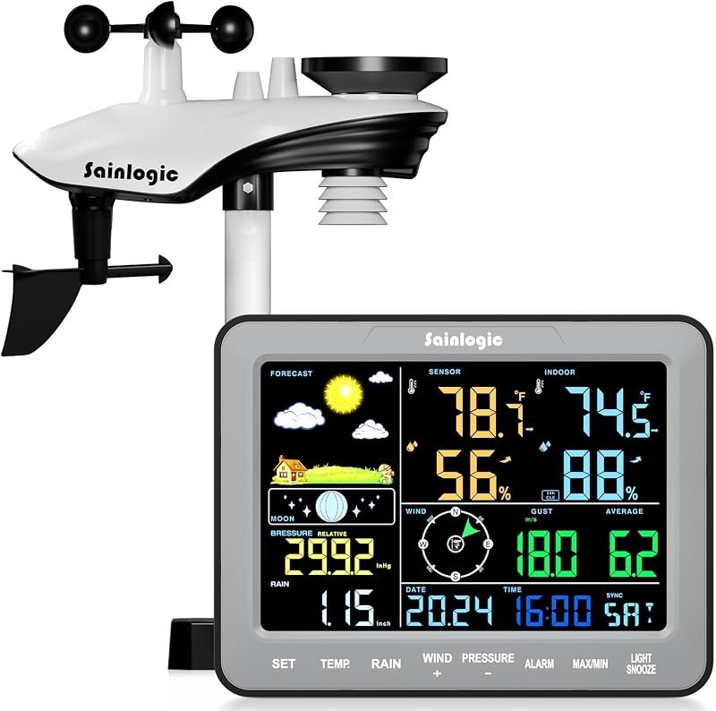 Sainlogic Weather Station 10-in-1 with Weather Stations Wireless Indoor Outdoor and Rain Gauge Outdoor for