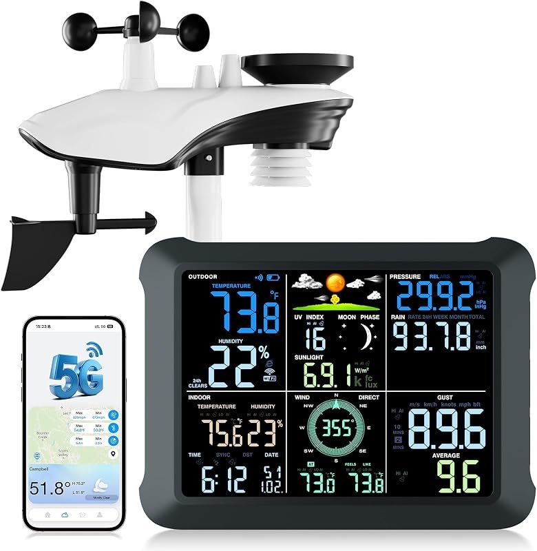 Sainlogic 5G/2.4G WiFi Weather Station with 24/7 AI Weather Forecast, Weather Stations Wireless Indoor Outdoor, UV