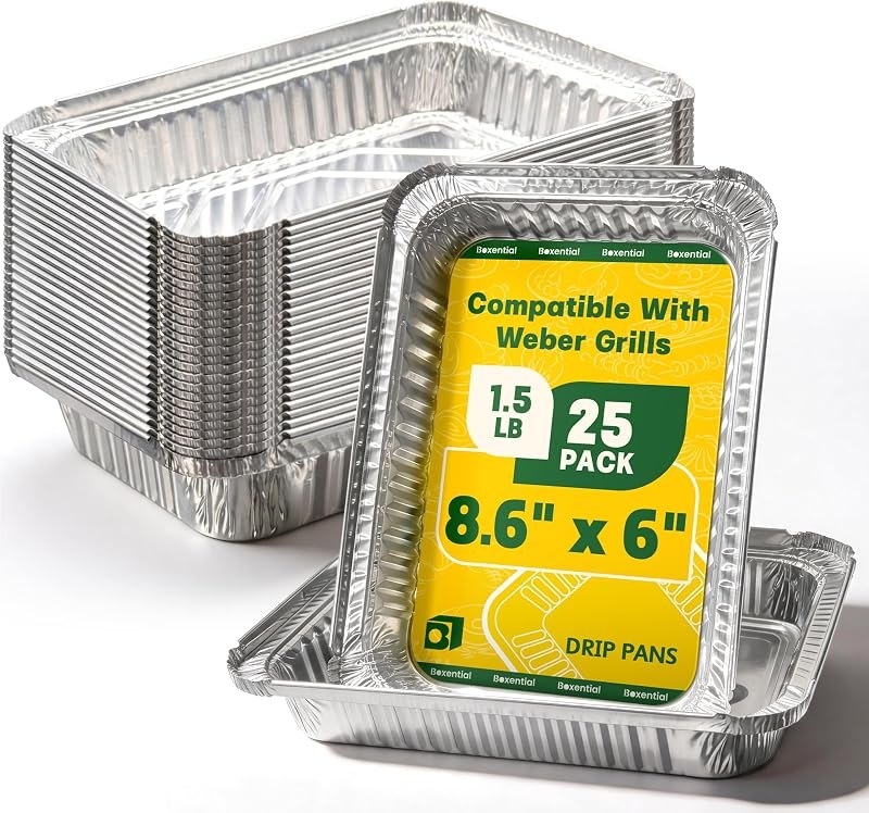 25 Pack Grill Drip Pans 8.6" x 6" for Weber Q, Spirit & Genesis Series — grill water pan for grill water pan