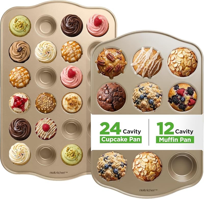 NutriChef Variety 2 Pack Muffin & Cupcake Tray Beginner Baking Set — Cupcake Baking Pan Set for cupcake baking pan set