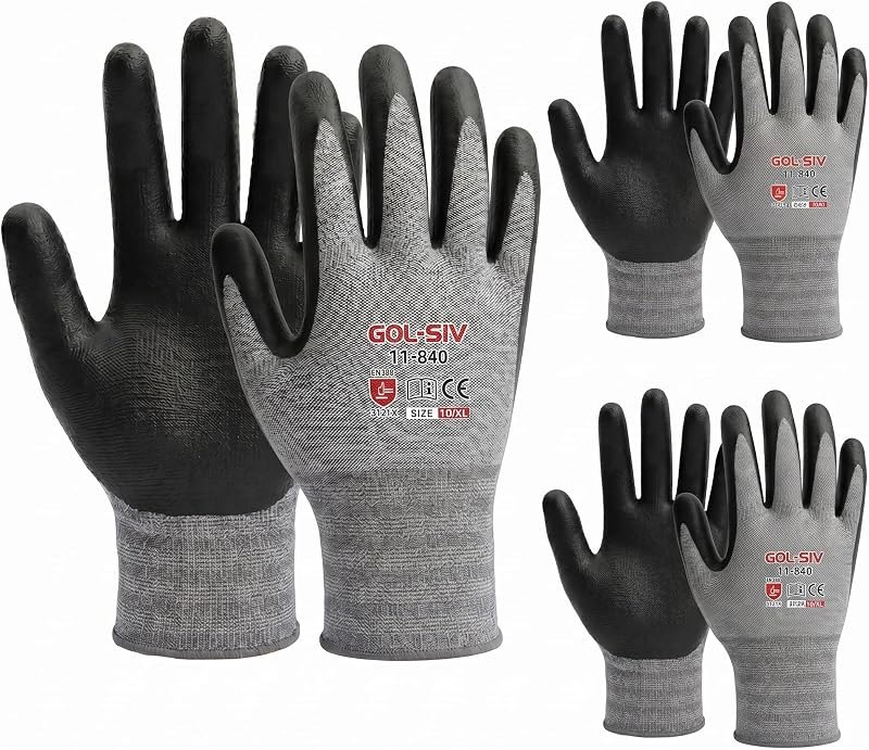 15-Gauge Micro-Foam Nitrile Work Gloves, 3 Pairs, XL — garage mechanic gloves for garage mechanic gloves