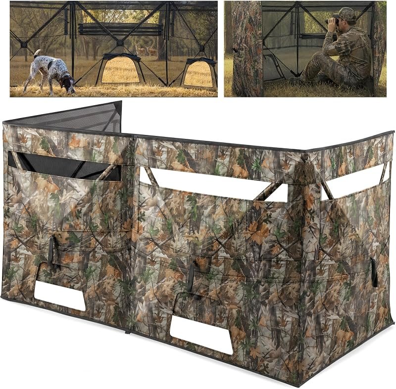 HUNTSEN 3&4 Panel See Through Hunting Blind for Turkey - Lightweight Portable Pop Up Ground Blind with Silent Sliding