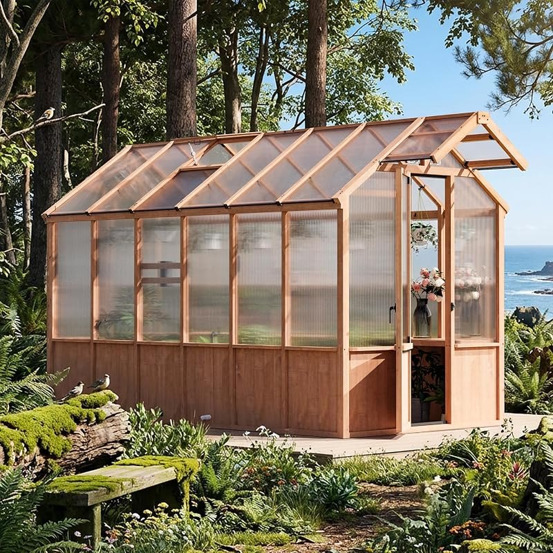 Modern Shade 6.5'x12' Wooden Greenhouse with USB Charging Power Strip — greenhouse end wall panels for greenhouse end