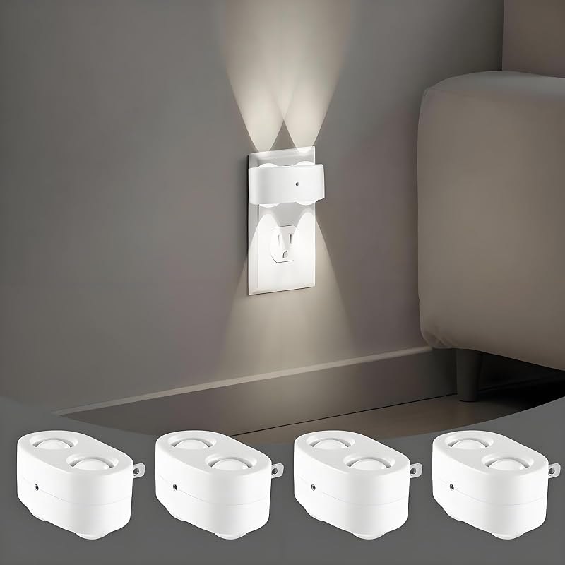 4 Pack Night Light, Plug-in Wall NightLights with Rotatable, Dusk to Dawn Sensor Auto On/Off, 5000K Daylight 100