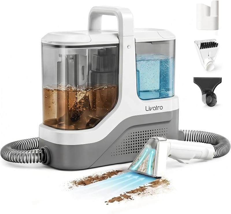 Livatro Portable Carpet Upholstery Cleaner Machine with 2.3L+1.3L Dual Tank — carpet shampooer cordless for carpet