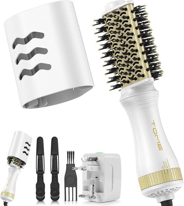 Mini Travel Dual Voltage Hot Air Brush, 2.5 Inch Ceramic Teardrop Blow Dryer Brush, Compact One-Step Hair Dryer Brush