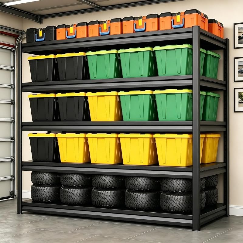 5-Tier Garage Shelving Bolt-Free Metal Shelving 40" W x 16" D x 72" H 3000LBS Basement Storage Shelves Adjustable