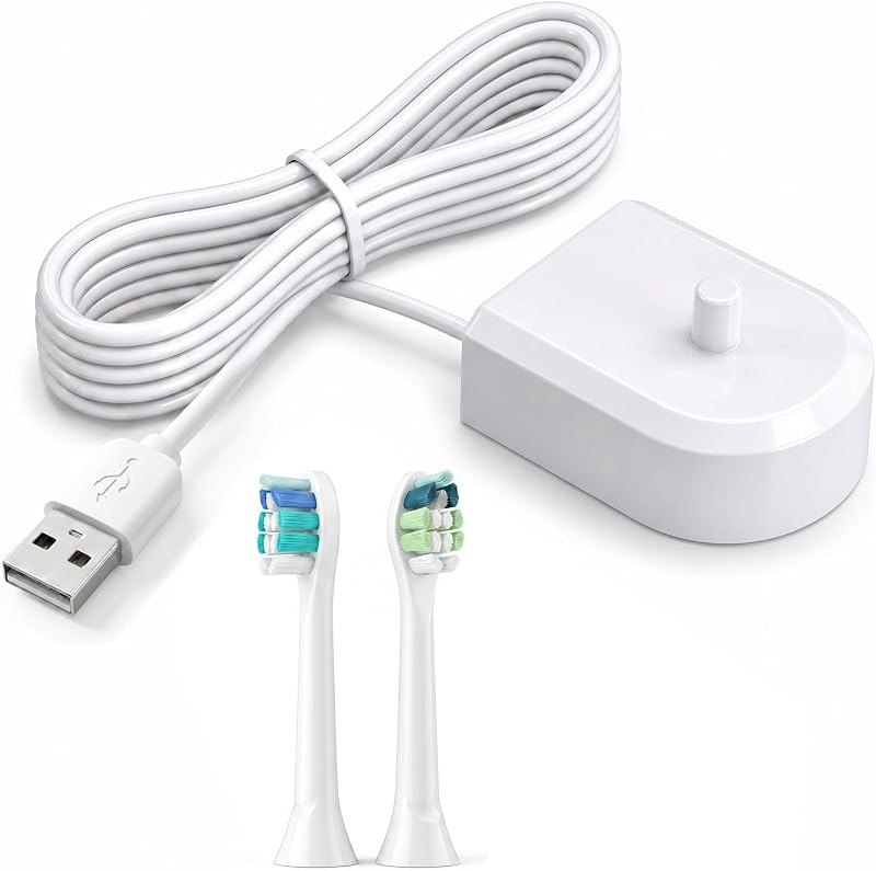White Replacement Charger Cable for Philips Sonicare Electric Toothbrush, USB Travel Cord (IPX7 Waterproof) Compatible