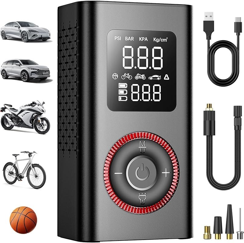 Tire Inflator Portable Air Compressor - 150 PSI Cordless Bike Pump with 6000mAh Battery, Digital Gauge,Auto Shut-Off