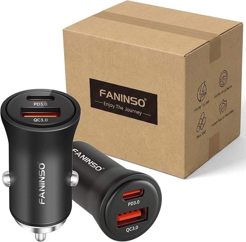 20‑Pack USB C Car Charger, 60W Dual Port (USB‑C + USB‑A) PD/QC Fast Charging 12V/24V Cigarette Lighter Adapter